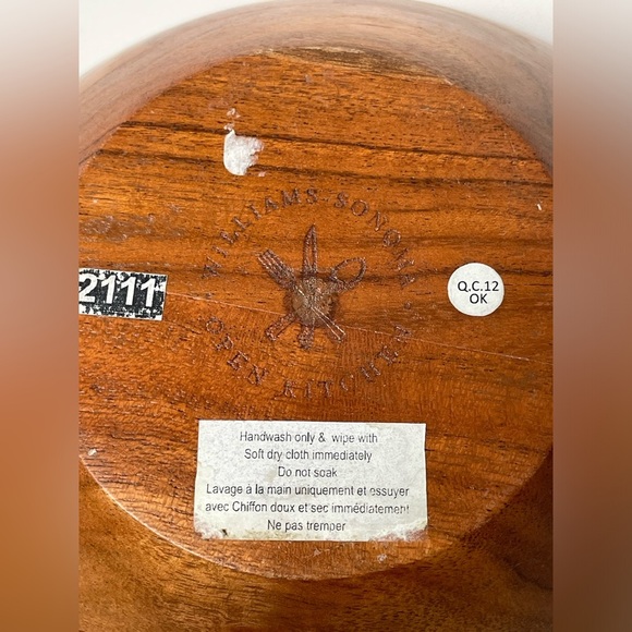 William Sonoma Wood Salad Bowl With 2 servers spoon set - Picture 3 of 9